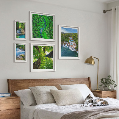 Ensemble de 5 tableaux Cascades paysages verdoyants