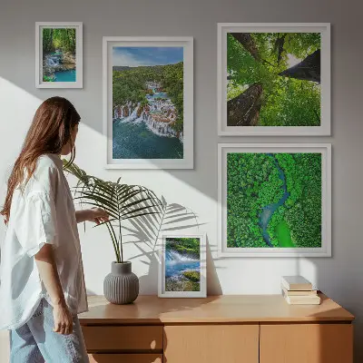 Ensemble de 5 tableaux cascades et paysages verdoyants