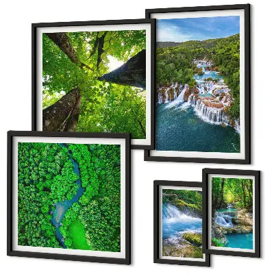 Ensemble de 5 tableaux cascades et paysages verdoyants