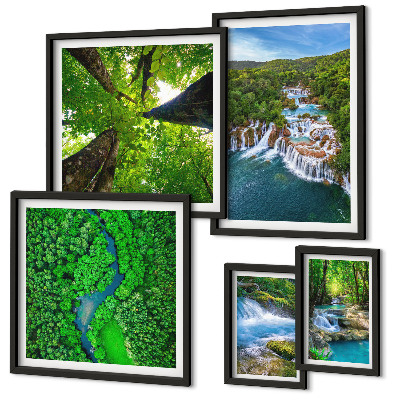 Ensemble de 5 tableaux Cascades paysages verdoyants