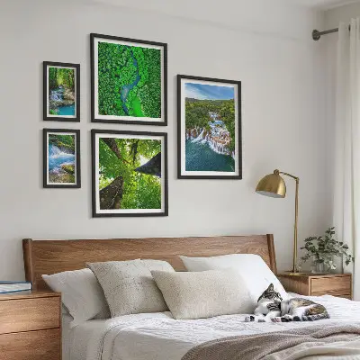 Ensemble de 5 tableaux cascades et paysages verdoyants