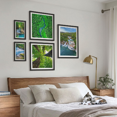Ensemble de 5 tableaux Cascades paysages verdoyants