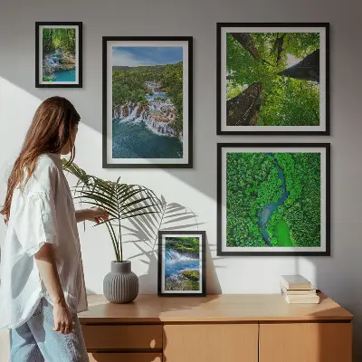 Ensemble de 5 tableaux cascades et paysages verdoyants