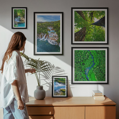 Ensemble de 5 tableaux Cascades paysages verdoyants