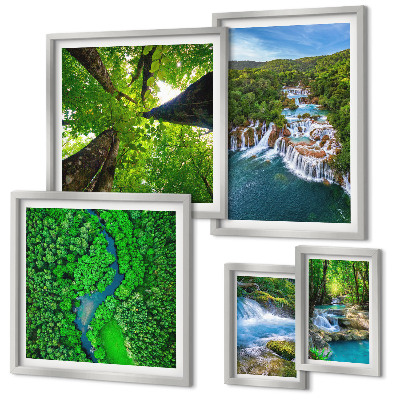 Ensemble de 5 tableaux Cascades paysages verdoyants