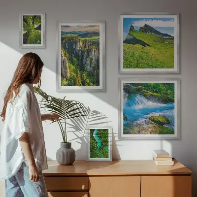 Tableau de décoration murale représentant des paysages de montagnes, rivières et forêts