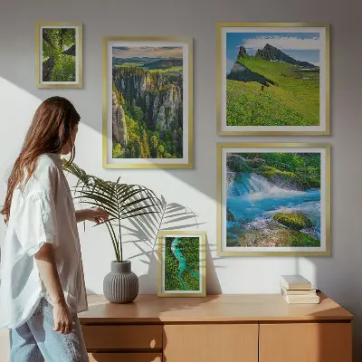 Tableau de décoration murale représentant des paysages de montagnes, rivières et forêts