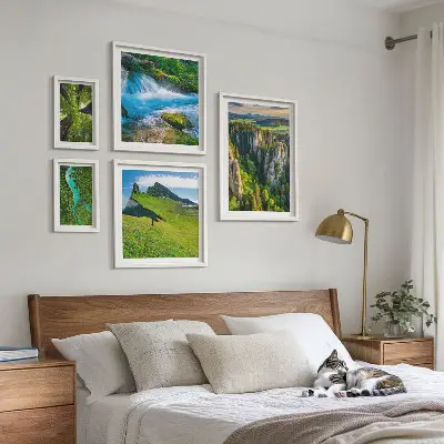 Tableau de décoration murale représentant des paysages de montagnes, rivières et forêts