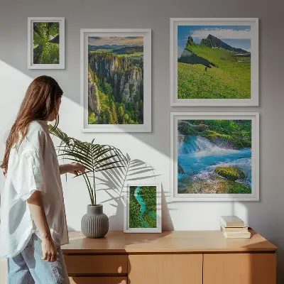 Tableau de décoration murale représentant des paysages de montagnes, rivières et forêts