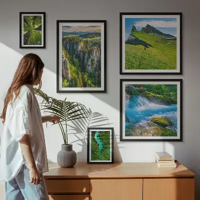 Tableau de décoration murale représentant des paysages de montagnes, rivières et forêts