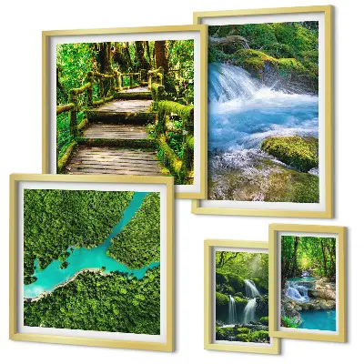 Lot de tableaux encadrés représentant des oasis de paix verdoyantes dans la forêt