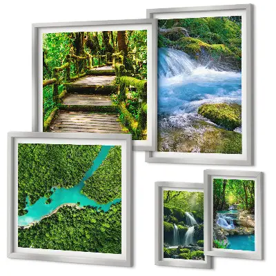 Lot de tableaux encadrés représentant des oasis de paix verdoyantes dans la forêt