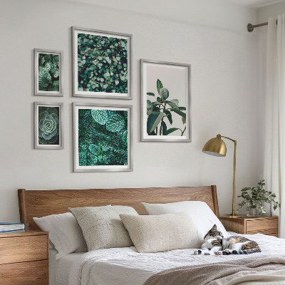 Ensemble de 5 tableaux Motifs végétaux feuilles vertes
