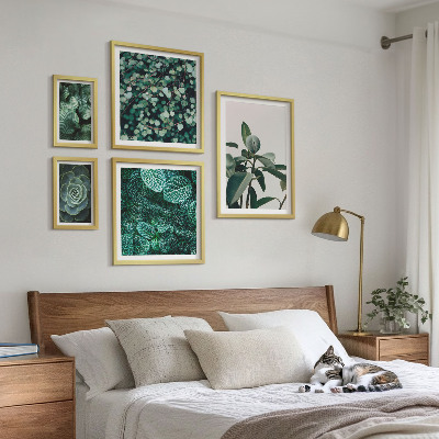 Ensemble de 5 tableaux Motifs végétaux feuilles vertes