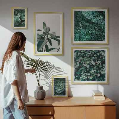 Ensemble de 5 tableaux Motifs végétaux feuilles vertes