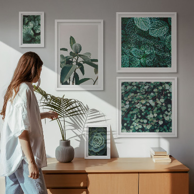 Ensemble de 5 tableaux Motifs végétaux feuilles vertes
