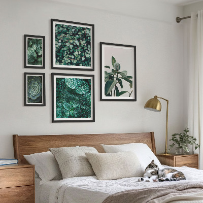 Ensemble de 5 tableaux Motifs végétaux feuilles vertes