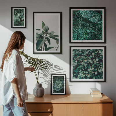 Ensemble de 5 tableaux Motifs végétaux feuilles vertes