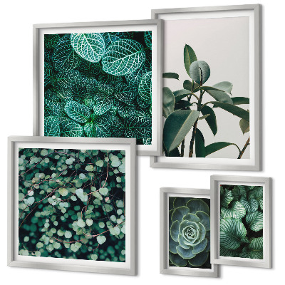 Ensemble de 5 tableaux Motifs végétaux feuilles vertes