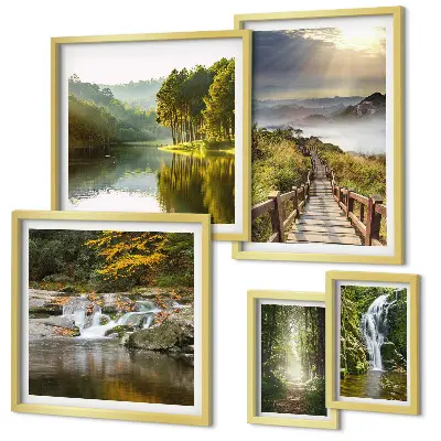 Tableau de décoration murale représentant des paysages naturels avec des cascades et des sentiers forestiers