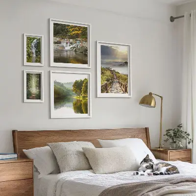 Tableau de décoration murale représentant des paysages naturels avec des cascades et des sentiers forestiers
