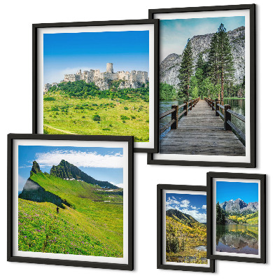 Lot de tableaux encadrés Paysages de montagne cascades