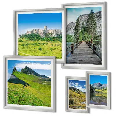 Lot de tableaux encadrés représentant des paysages de montagne avec des cascades