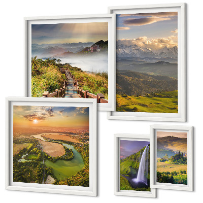 Ensemble de 5 tableaux Paysages de montagne cascades