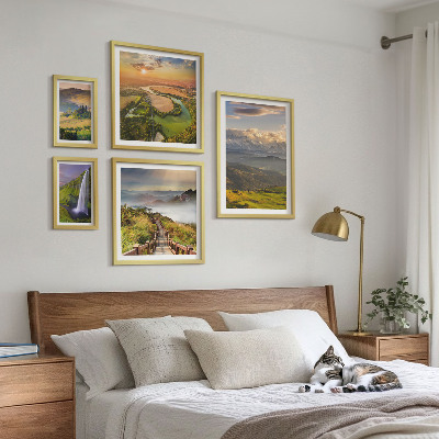 Ensemble de 5 tableaux Paysages de montagne cascades
