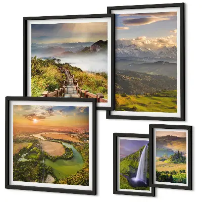 Tableaux paysages de montagne et cascades ensemble de 5 pièces