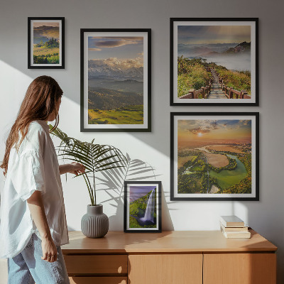 Ensemble de 5 tableaux Paysages de montagne cascades