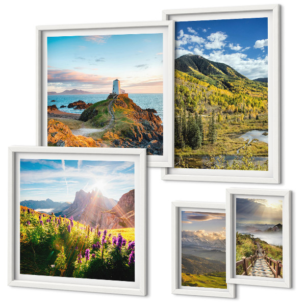 Ensemble de 5 tableaux Paysages de montagne nature