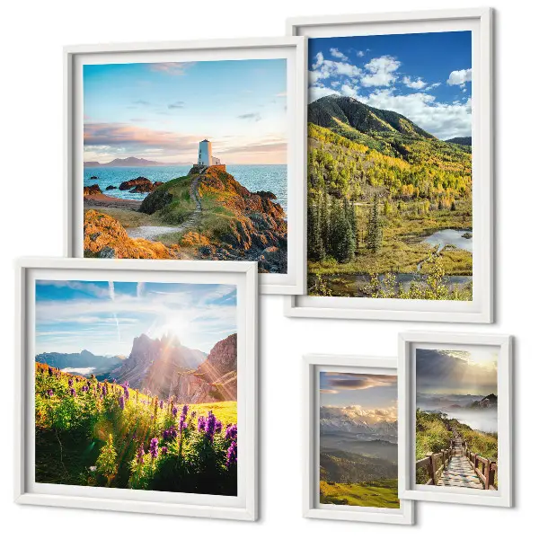 Ensemble de 5 tableaux représentant des paysages de montagne