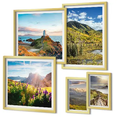 Ensemble de 5 tableaux représentant des paysages de montagne