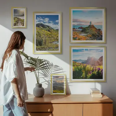 Ensemble de 5 tableaux représentant des paysages de montagne
