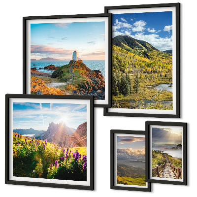 Ensemble de 5 tableaux Paysages de montagne nature