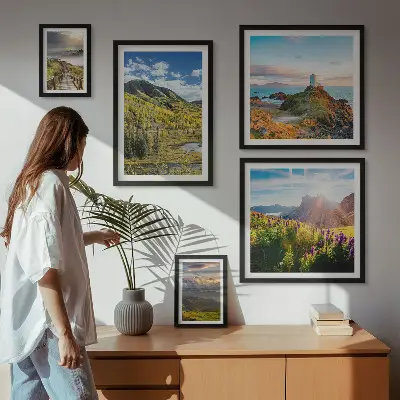Ensemble de 5 tableaux représentant des paysages de montagne