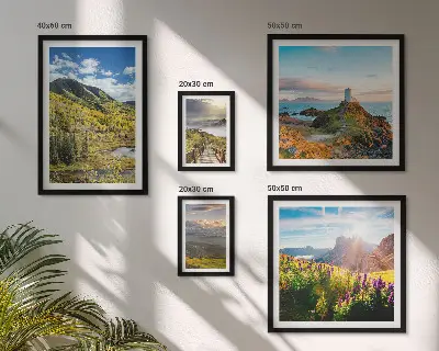 Ensemble de 5 tableaux représentant des paysages de montagne