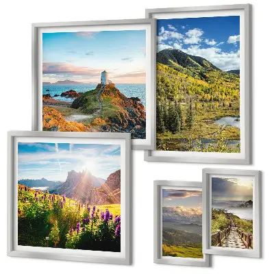 Ensemble de 5 tableaux représentant des paysages de montagne