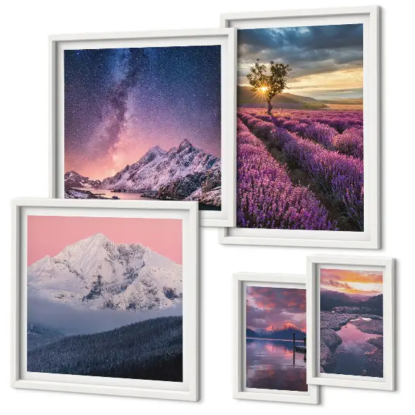Lot de tableaux encadrés représentant des paysages naturels de montagnes de lavande