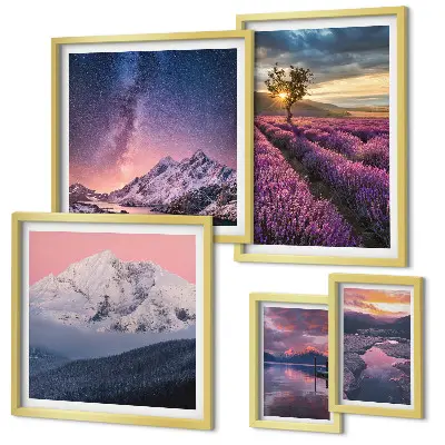 Lot de tableaux encadrés représentant des paysages naturels de montagnes de lavande