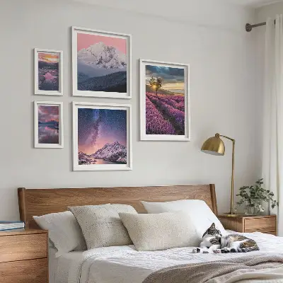 Lot de tableaux encadrés représentant des paysages naturels de montagnes de lavande