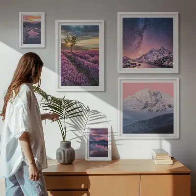 Lot de tableaux encadrés représentant des paysages naturels de montagnes de lavande