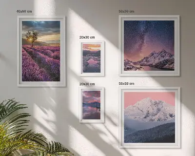 Lot de tableaux encadrés représentant des paysages naturels de montagnes de lavande
