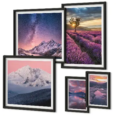Lot de tableaux encadrés représentant des paysages naturels de montagnes de lavande