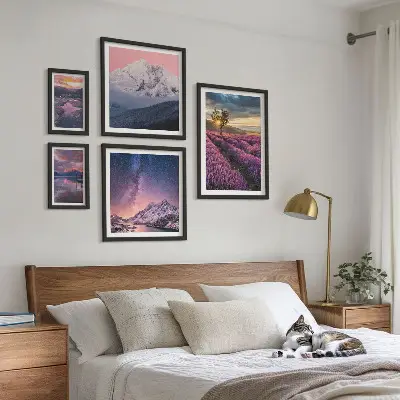 Lot de tableaux encadrés représentant des paysages naturels de montagnes de lavande