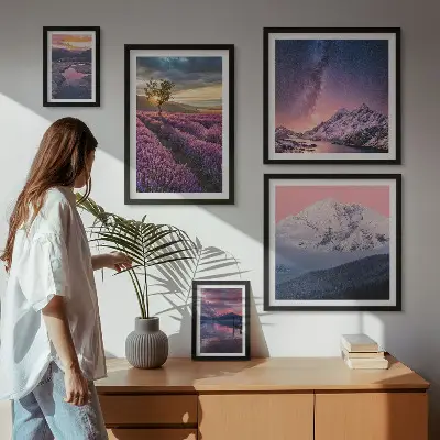 Lot de tableaux encadrés représentant des paysages naturels de montagnes de lavande