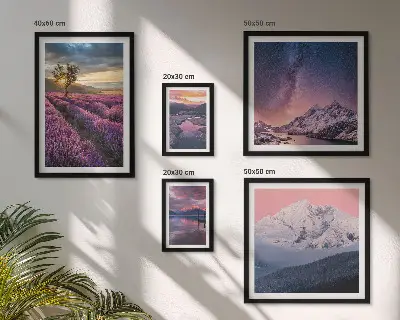 Lot de tableaux encadrés représentant des paysages naturels de montagnes de lavande