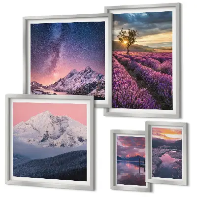 Lot de tableaux encadrés représentant des paysages naturels de montagnes de lavande