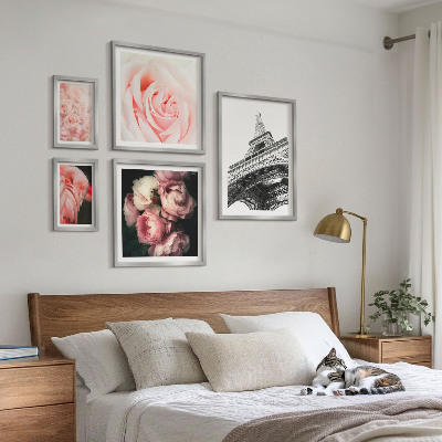 Ensemble de 5 tableaux Roses Tour Eiffel Romantisme